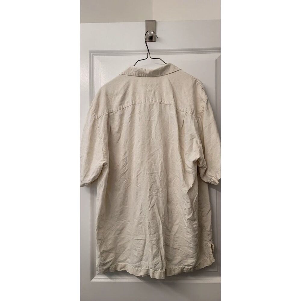 Tommy Bahama 100% Silk Cream White Button Front Short Sleeve Summer Shirt Mens L - Picture 6 of 7